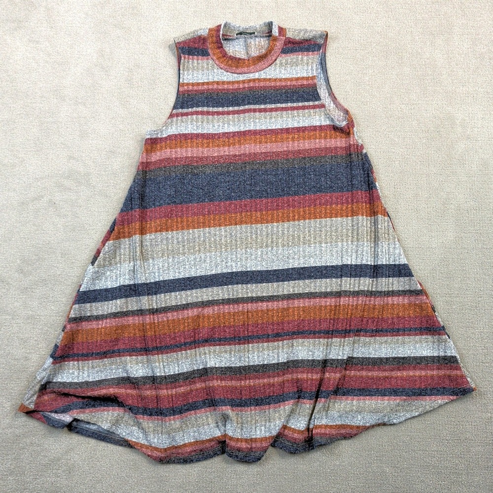 Jodifl Striped Ribbed Knit Mini Dress Womens Small Sleeveless Trapeze Boho USA